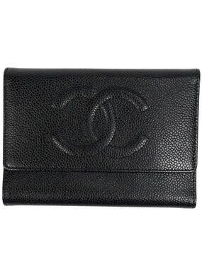 Chanel CC Logo Trifold Wallet Caviar Leather Black